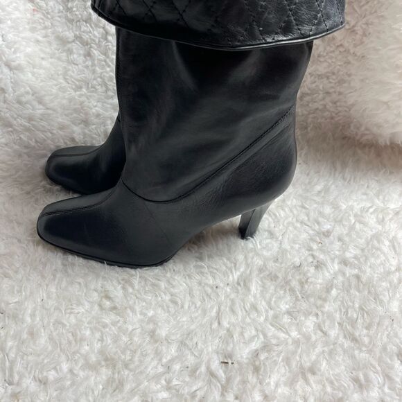 Worthington Leather Black Cinched Elastic Ankle heels Boots square toe SZ10M - Picture 4 of 8